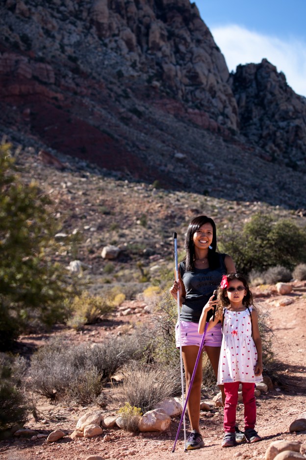 Marley, me, and our canes at Spring Mountain Ranch State Park on her birthday adventure hike