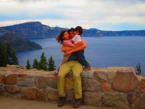 daddy and kiddos at the top of Crater Lake