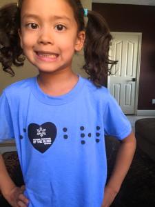 Marley in her, "I Heart Braille," T-Shirt
